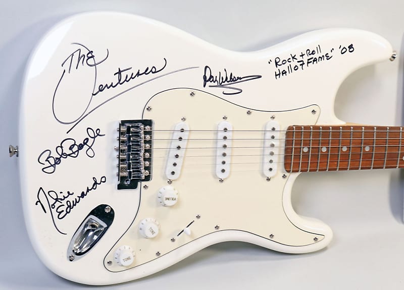 Wilson Brothers "The Ventures"  - Don Wilson OWNED Guitar, Fender Style - 2008 NAMM Show "The Ventures" Autographed - White image 1