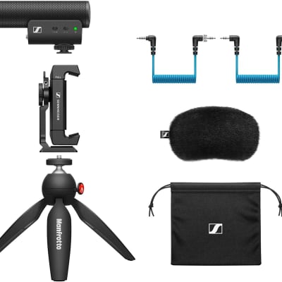 Sennheiser MKE 400 Mobile Kit Directional On-Camera Microphone with Smartphone Clamp & Manfrotto PIX image 1