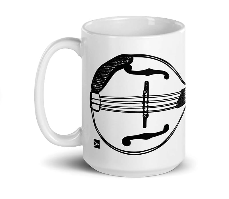 Bellavance Ink 15 Oz Coffee Mug With A-Style Mandolin Musical Instrument Pen And Ink Drawing White image 1