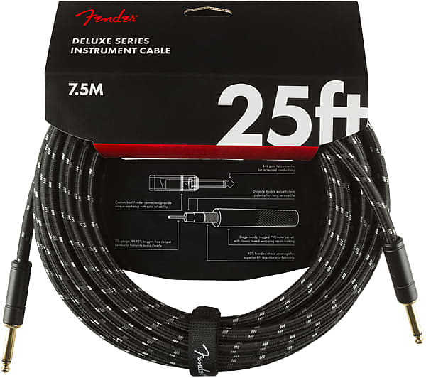 Fender Deluxe BLACK TWEED Electric Guitar/Instrument Cable, Straight Ends, 25'ft image 1