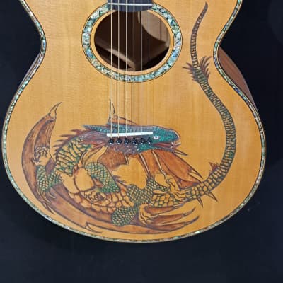 Blueberry NEW IN STOCK Handmade Acoustic Guitar Grand Concert Double Cutaway Dragon image 8