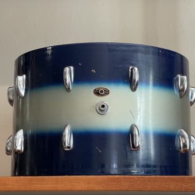 1950's Slingerland Blue & Silver Duco 14 x 22" Artist Bass Drum Original Calf Heads image 14