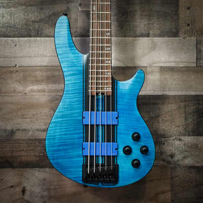 Schecter C-5 GT Satin Trans Blue with Black Racing Stripe Electric Bass Guitar B-Stock image 3