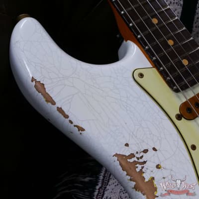 Fender Custom Shop Wild West White Lightning 2.0 Stratocaster HSS Rosewood Board 22 Frets Heavy Relic Graffiti Yellow image 9