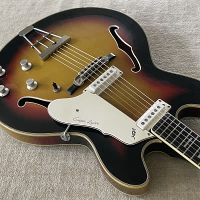 1966 Vox Super Lynx Sunburst Hollowbody Electric Guitar + OHSC Case Made in Italy image 10