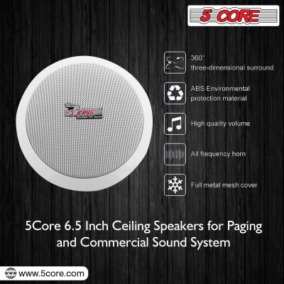 5 Core Ceiling Speakers 6.5 Inch White in Wall Mounted Speaker 6 Pieces 2 Way 20W Rated Power 88dB Sensitivity for Indoor Outdoor Whole Home Theater Surround Sound System  CL 6.5-12 2W 6PCS image 6
