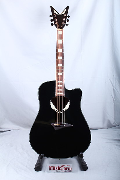Dean VWING Acoustic Electric Guitar V Headstock Tuner Preamp Classic Black