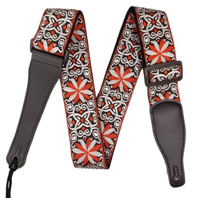 Orange Red Black White Retro Jacquard Guitar Strap image 4