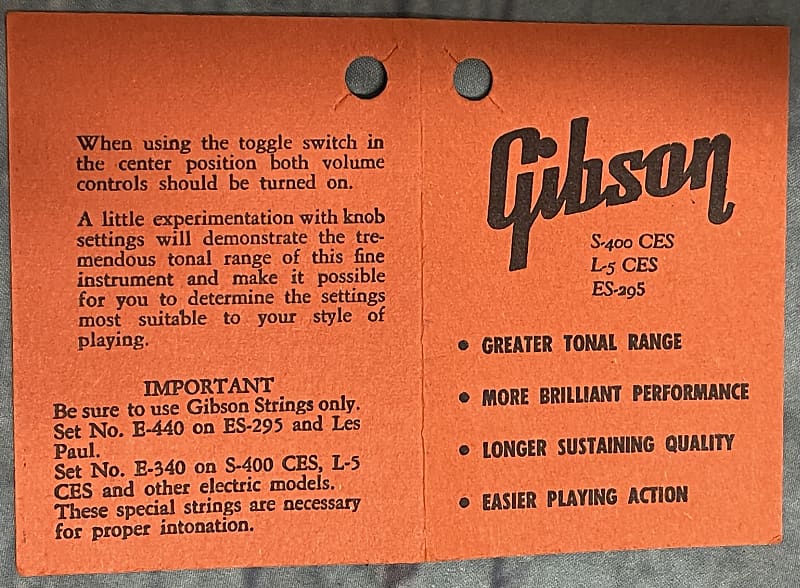 Vintage Original Rare 1959 Gibson Orange Hang Tag Reverb