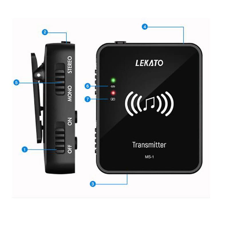 LEKATO MS1 Wireless inEar Monitor System 2.4G Stereo Guitar Reverb