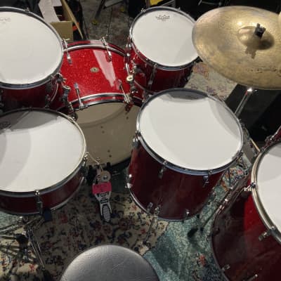 Frankie Banali's Quiet Riot - Leedy & Ludwig Restored 6-Piece Set, 24", 20", 16", 13", 12", 14x5" Matching Snare! Immaculate 1950-1955 - Sparkling Red Pearl image 23