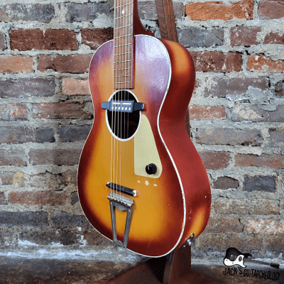 Chord Parlor Acoustic Guitar w/ Goldfoil Pickup & Rubber Bridge (1960s, Cherryburst) image 6