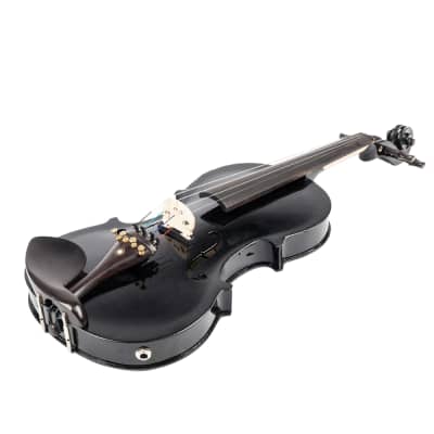 Glarry GV102 4/4 Solid Wood EQ Violin Case Bow Violin Strings Shoulder Rest Electronic Tuner Connecting Wire Cloth 2020s - Black image 18