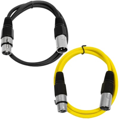 2 Pack of XLR Patch Cables 2 Foot Extension Cords Jumper - Black and Yellow image 1