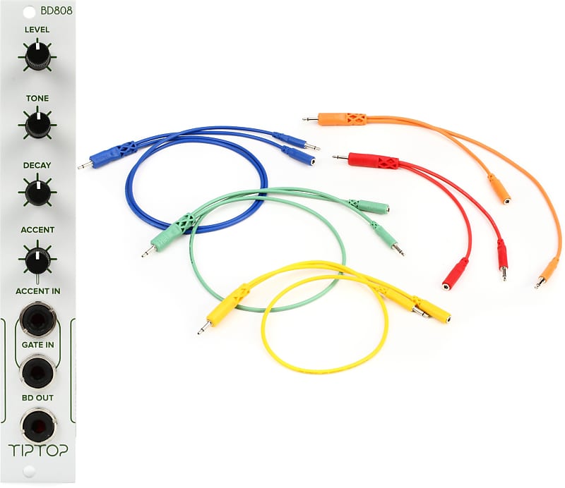 Tiptop Audio BD808 Eurorack Analog Bass Drum Module  Bundle with Hosa CMM-500Y-MIX Hopscotch Eurorack Patch Cables - Various Lengths (5-pack) image 1