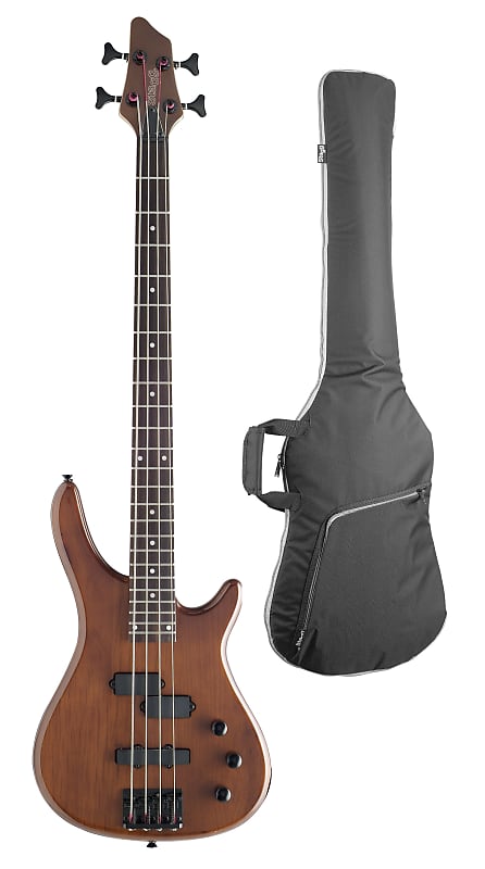 Stagg BC300 4-String Fusion Electric Bass Guitar w/ Gig Bag - Walnut Stain