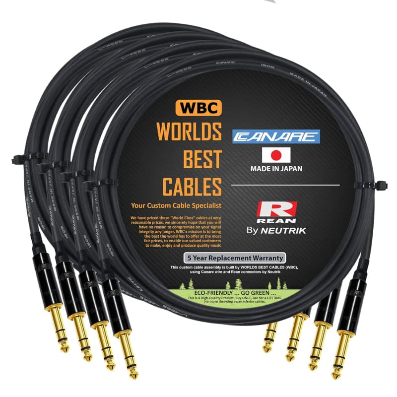 8 Canare cables XLR-F to TRS Neutrik Gold Connectors L-4E6S Like
