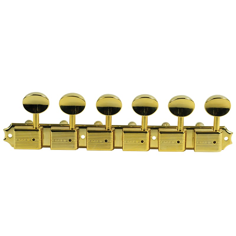 Kluson 6 On A Plate Left Hand Deluxe Series Tuners - Single Line - Gold w/ Oval Metal Buttons image 1