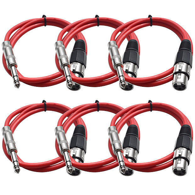 Seismic Audio SATRXL-F2RED6 XLR Female to 1/4" TRS Male Patch Cables - 2' (6-Pack) image 1