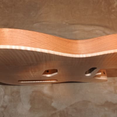 Unfinished Telecaster Body Book Matched Figured Flame Maple Top 2 Piece Alder Back Chambered, Standard Tele Pickup Routes 3lbs 14.5oz! image 23