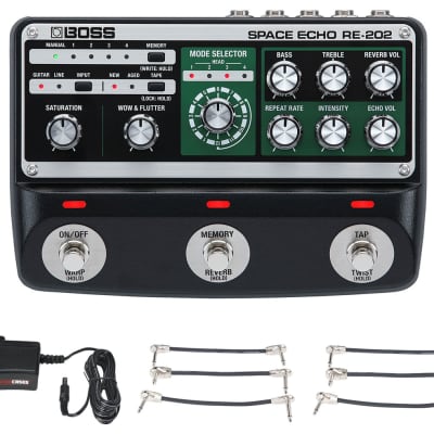 Boss RE-202 Space Echo Effect Pedal + Gator 9V Power Combo & 3 Patch Cables for sale