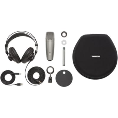 Samson C01U USB Pro Podcasting Silver Pack with headphones, mount, case, condenser mic image 2