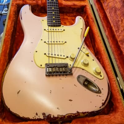 American Fender Stratocaster Standard  Shell Pink Over Candy Apple CS Fat 50's image 3