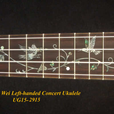 Bruce Wei Solid Curly Hawaiian Koa Left-handed Concert Ukulele, HummingBird Inlay UG15-2915 image 5