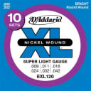 D'Addario EXL120 XL Nickel Wound Electric Guitar Strings 9-42 10 Pack