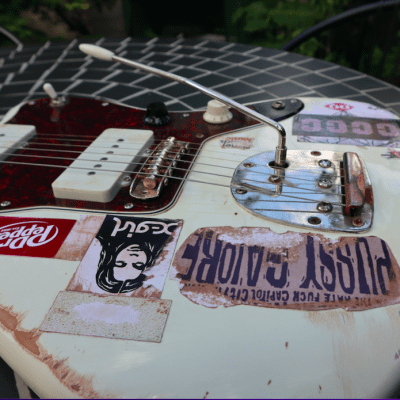 Squier Jazzmaster with beautiful relic and Thurston Moore vibe custom 1 off decals image 5