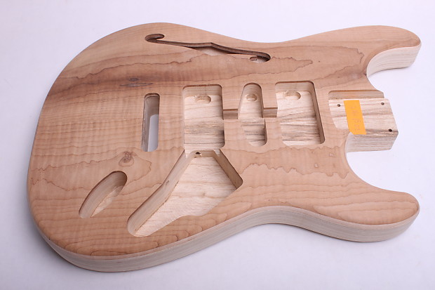 BYOGuitar Swamp Ash and Roasted Curly Maple Semi Hollow Strat Body 2018 Unfinished