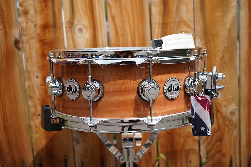 DW + USA + Collectors Exotic Natural Fiddleback Eucalyptus 5 1/2 x14" Snare Drum=NOS image 1