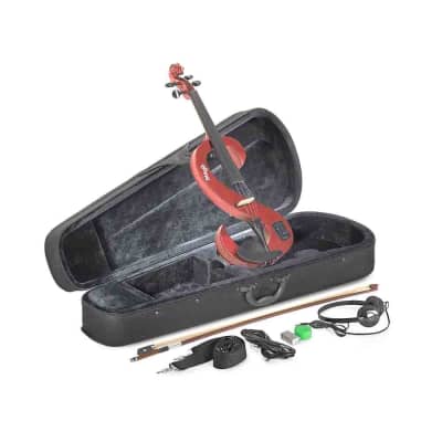 Stagg EVN 4/4 MRD S Shaped Electric Violin Set w/Soft Case, Bow,Strap,Rosin, Headphones & 9V Battery image 1