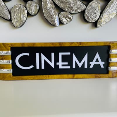Cinema Light BATTERY POWERED 14" Sign Medium Cedar for Home Movie Cinema with 3D Raised Art deco Lettering Free Shipping image 4