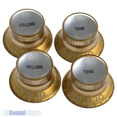 Set of 4 GOLD Bell Top Hat Knobs w/ SILVER Reflector for Gibson USA, CTS