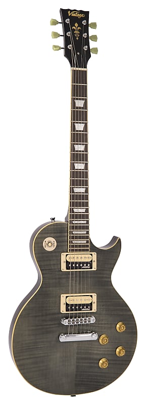 Vintage V100TBK Reissued Electric Guitar - Flamed Thru Black image 1