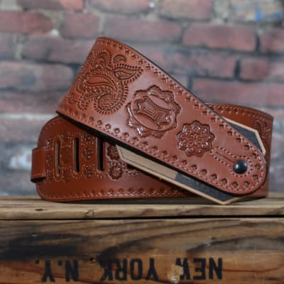 Levy's PM44T03-WAL 3" Paisley Tooled Leather Guitar Strap - Walnut w/ FREE Same Day Shipping image 1