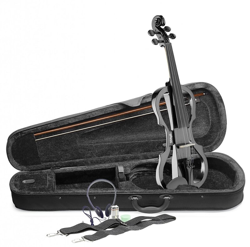Stagg 4/4 electric violin set w/ metallic blue electric violin, soft case & headphones image 1