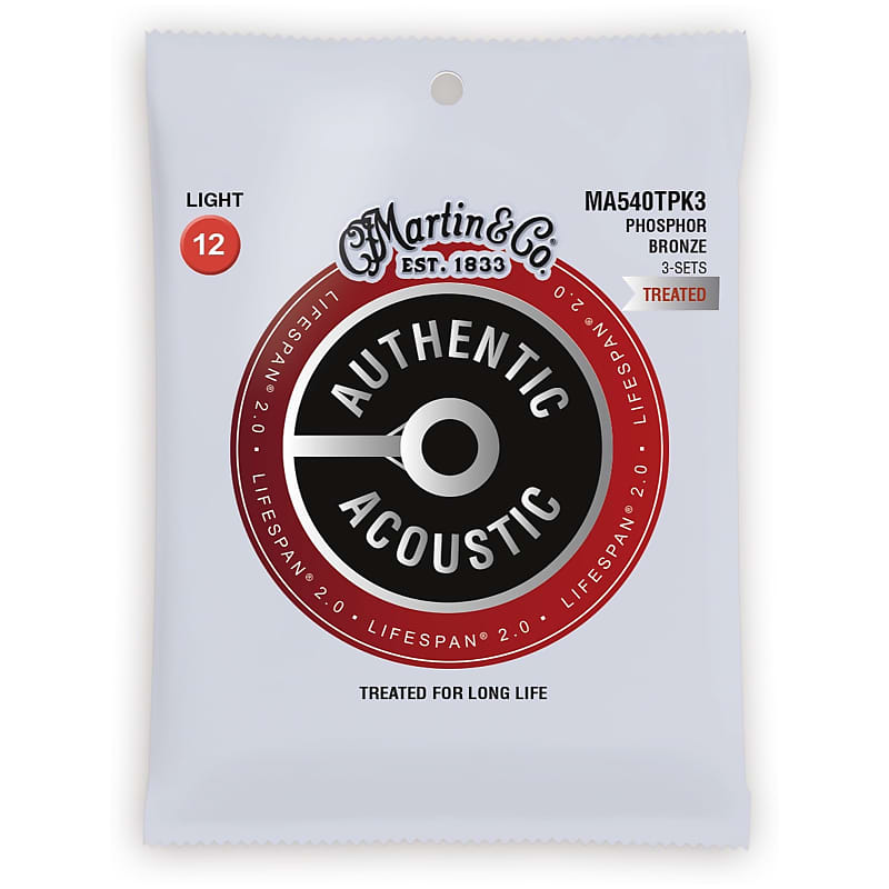 Martin Authentic Lifespan 2.0 Treated Phosphor Bronze Acoustic Guitar Strings, Light, MA540T image 1