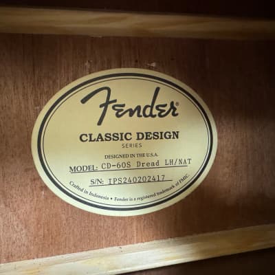 Fender Left-Handed Dreadnought Acoustic Guitar CD-60S LH image 8