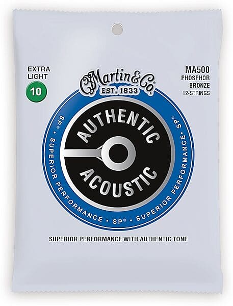 Martin MA500 Authentic Acoustic SP® Extra Light 12-String Guitar Strings Phosphor Bronze, .010 - .047