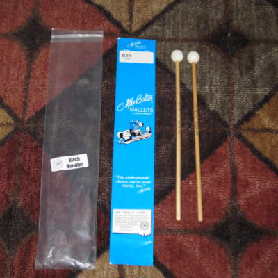 one pair new old stock near A+ Mike Balter MB93B (93B) Extra Hard Keyboard Mallets, 1 plastic (phenolic) round white HEADS and natural birch HANDLES - mid to late 1990s (+ packaging) Unwound Series image 1