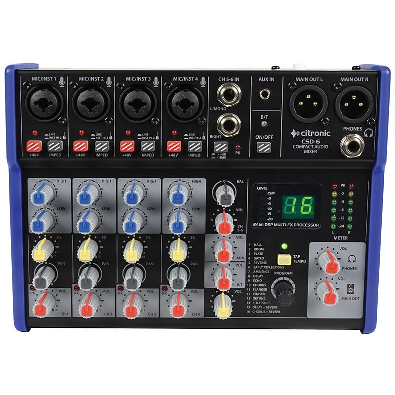Citronic CSD6 Compact Mixer with Bluetooth Reverb