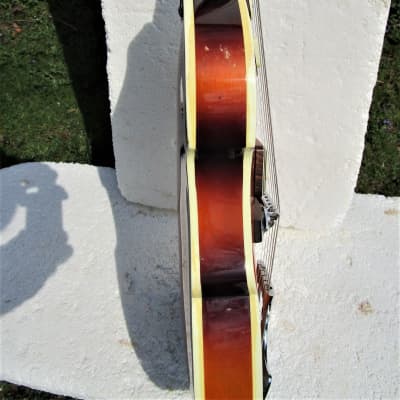 Conrad Violin Shape Guitar, 1960's,  Sunburst, Hang Tags, Scroll Headstock, Original Case image 16