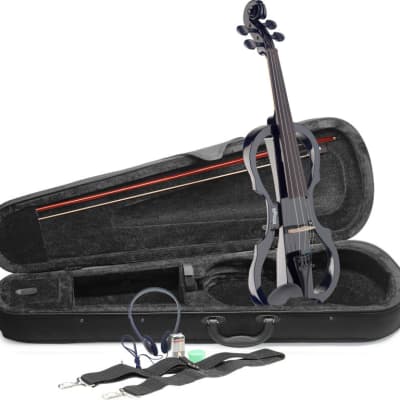 STAGG 4/4 electric violin set with black electric violin soft case and headphones image 1