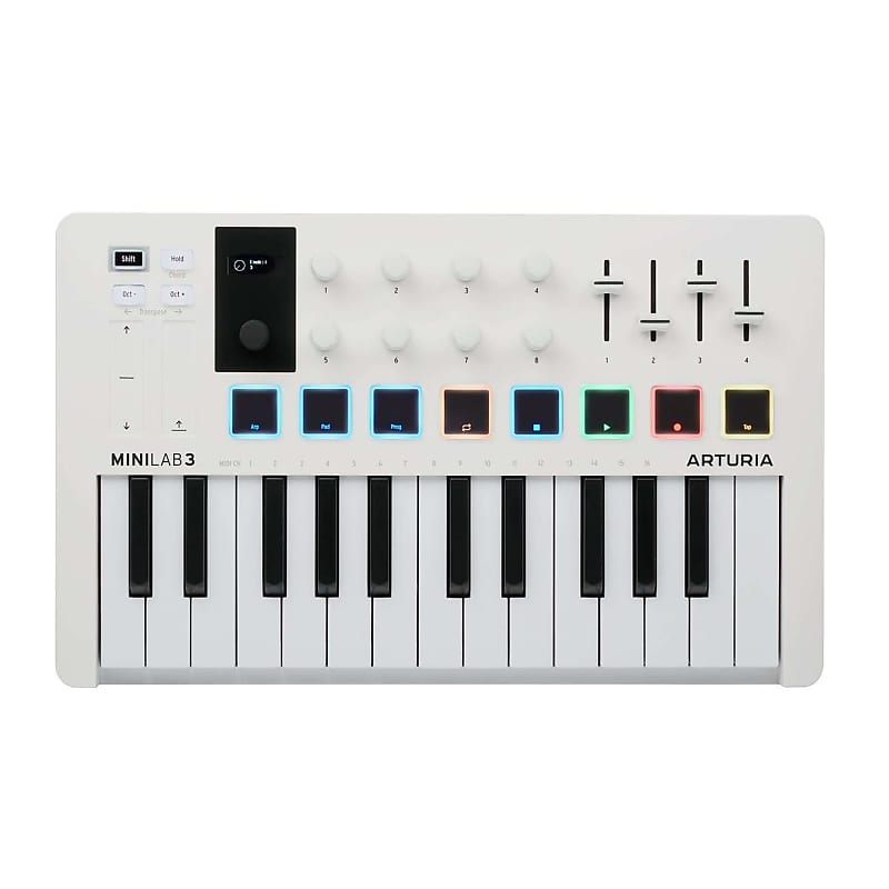 Arturia MiniLab 3 25-Key 8-Pad USB-C MIDI Controller Keyboard w/ 8 Knobs, White image 1