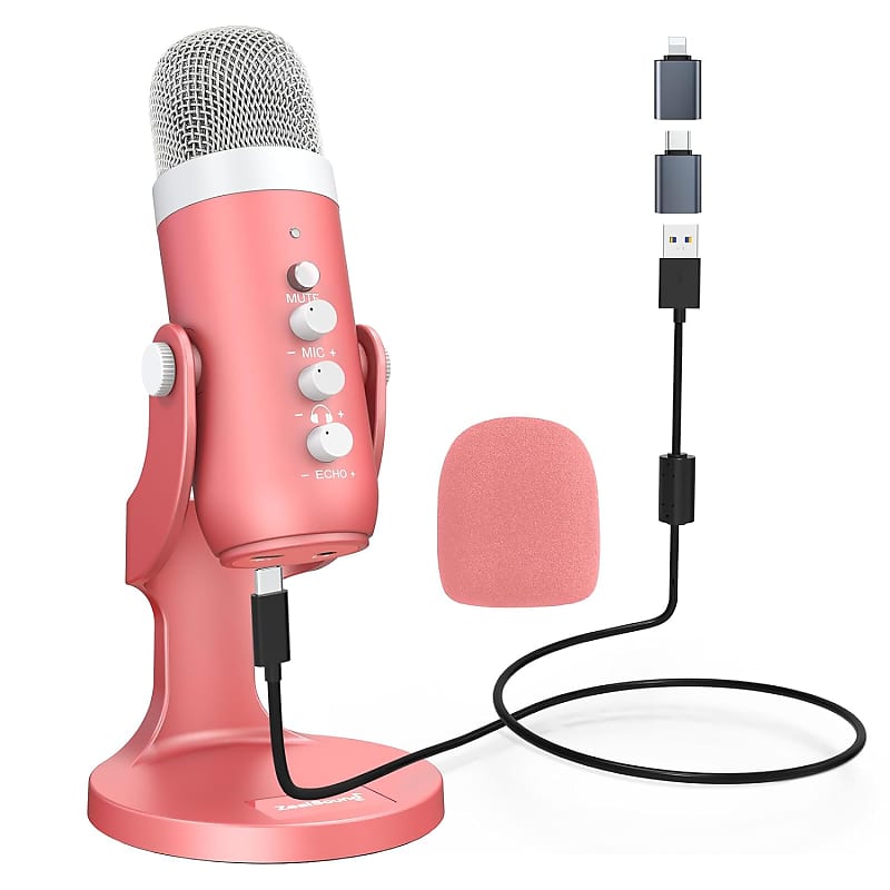 ZealSound USB Microphone for PC,3 Capsule,4 Pickup Patterns,Studio Computer  Microphones with Mute/Volume Knob/Monitor/Noise Cancel,K66 Plus Condenser