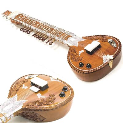 Deep Carving Indian Handmade Sitar. Semi-Acoustic 43" Ravi Shankar Configuration w Gigbag + Extras image 1