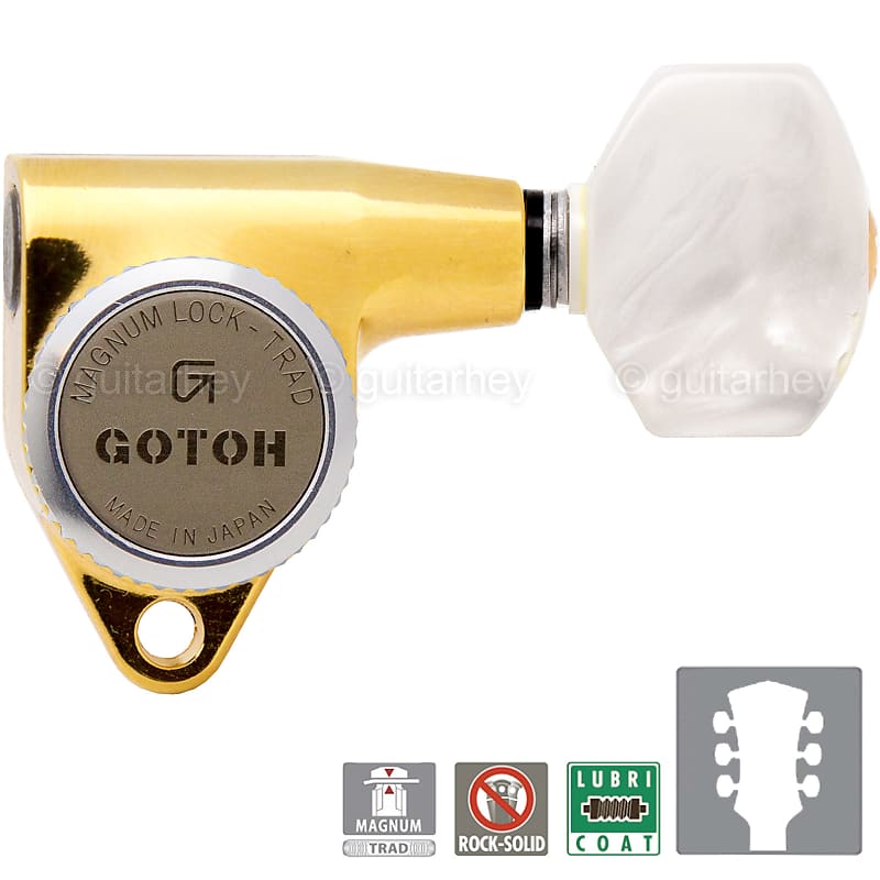 NEW Gotoh SG301-P7 MGT Locking Tuners L3+R3 Keys w/ PEARLOID Buttons 3x3 -  GOLD
