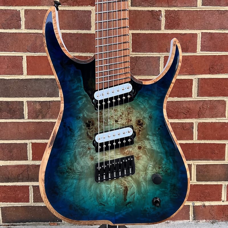 Skervesen Raptor 7FF, 7-String Fanned Fret, Laguna Burst, Poplar Burl Top,  European Ash Body, Bareknuckle Juggernaut Pickups, Hardshell Case